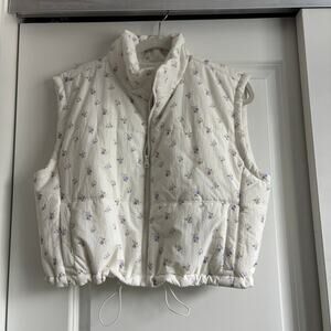 NWT Thread & Supply Cropped Ditsy Floral Print Puffer Jacket Sz L Coquette Twee